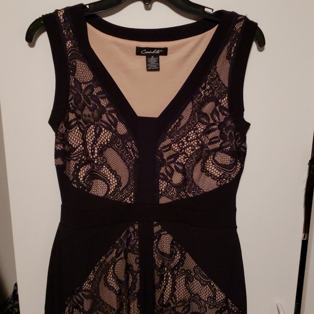 Beautiful nude and black lace cocktail gown
